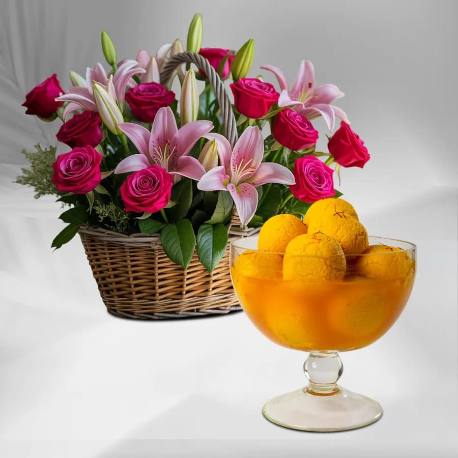 Opulent Roses N Kesar Rajbhog Combo