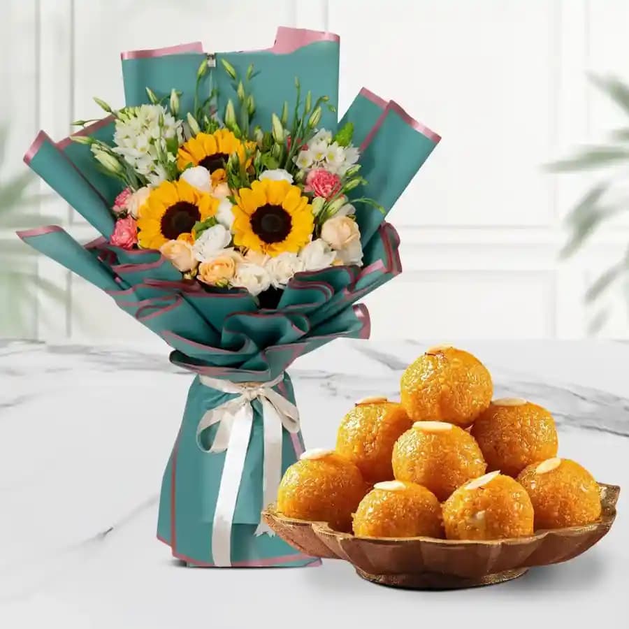 Assorted Flowers N Laddu Fusion