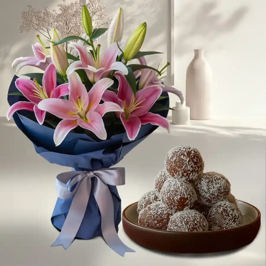 Charming Lilies with Delectable Gulab Jamun