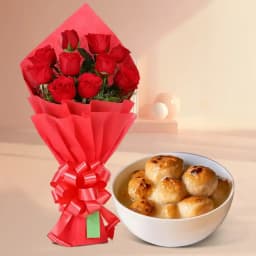 Red Roses N Baked Rosogolla Bliss 1