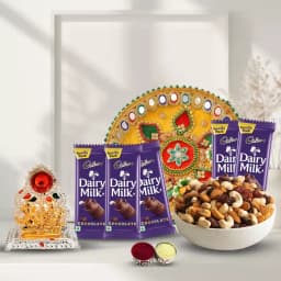Assorted Dry Fruits with Pooja Thali Ganesh Idol N Chocolates 1