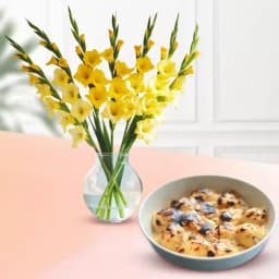 Cheerful Gladiolus N Baked Rosogolla Indulgence 1