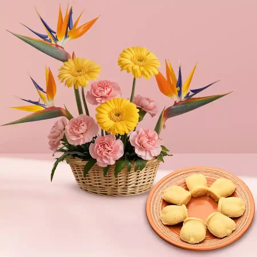 Delightful Mixed Flowers N Gurer Talsash Duo