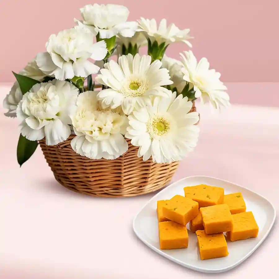 White Flowers Elegance N Butterscotch Sandesh Combo