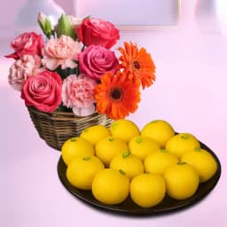 Mixed Flowers N Raj Bhog Gift Set 1