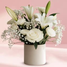 Mixed White Flowers in a Ceramic Pot / Vase 1