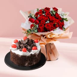 Charming Black Forest Cake & Elegant Rose Bouquet 1
