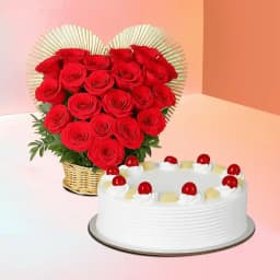 Heartfelt Pineapple Celebration Cake & Rose Bouquet 1