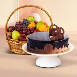 Luxurious Cocoa Chocolate Cake & Fresh Fruit Basket 1