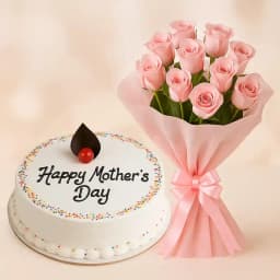 Delightful Pink Roses Bouquet and Cake to my beautiful Mom. 1