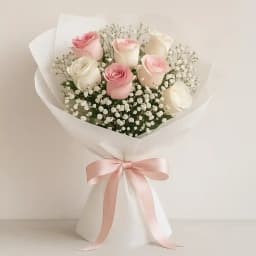 Luscious Pink and White Roses Bunch 1