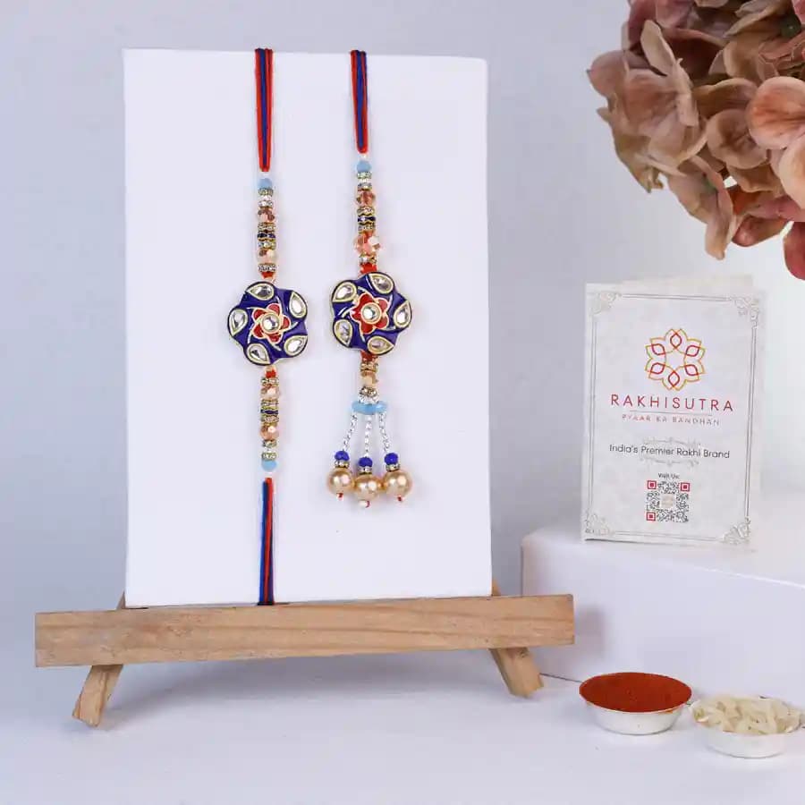 Elegant Kundan Rakhi Duo for Bhai and Bhabi