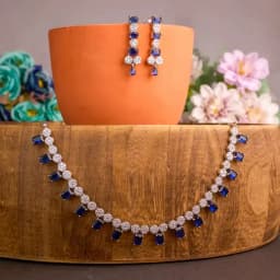 Sophisticated Sapphire and Radiant Crystal Pendant Ensemble 1