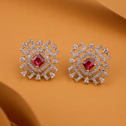 Radiant Ruby Geometric Drop Earrings 1
