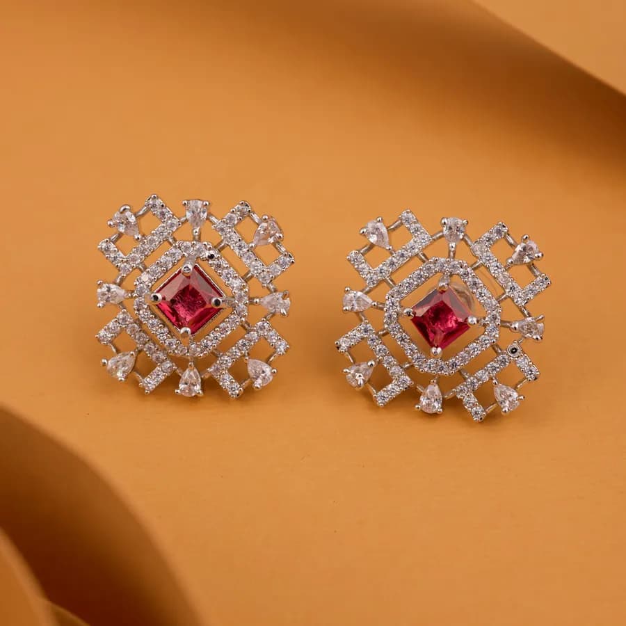 Radiant Ruby Geometric Drop Earrings
