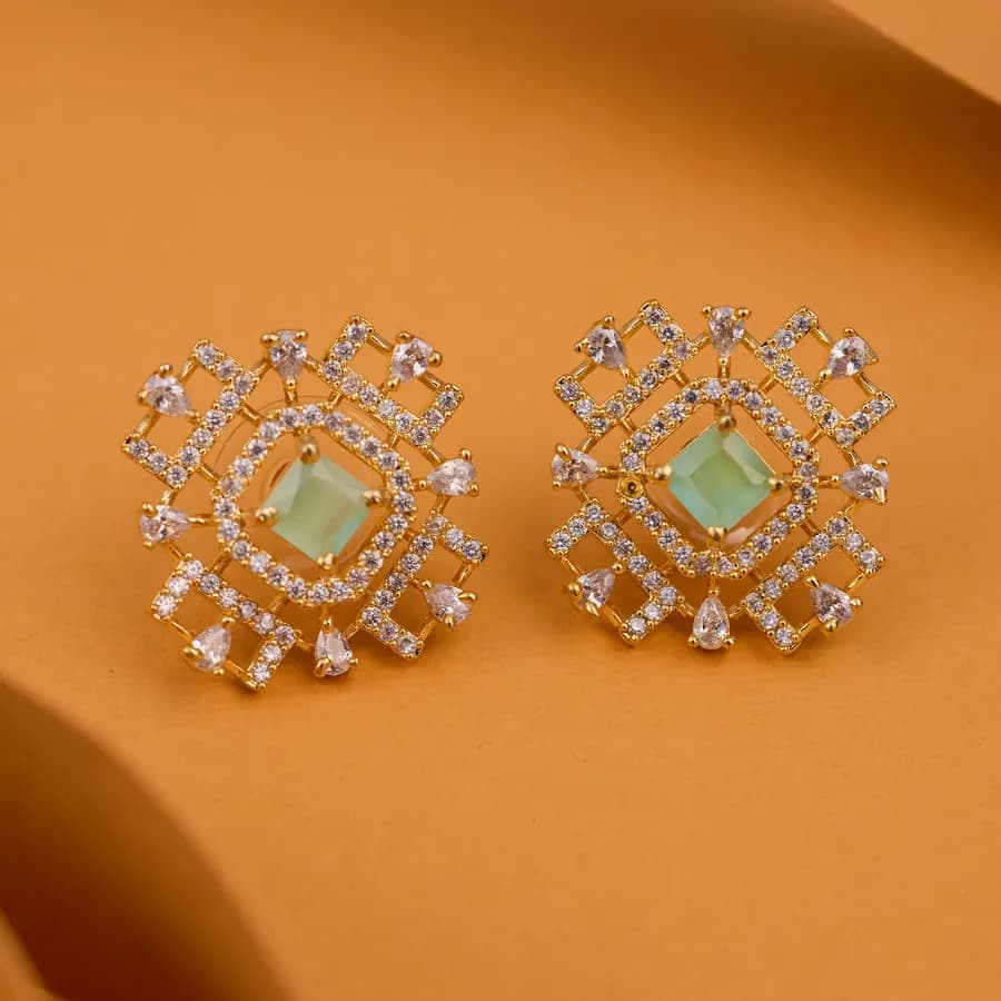 Chic Turquoise Square Studs with CZ Detail