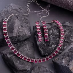 Regal Ruby Drop Necklace and Earring Set 1