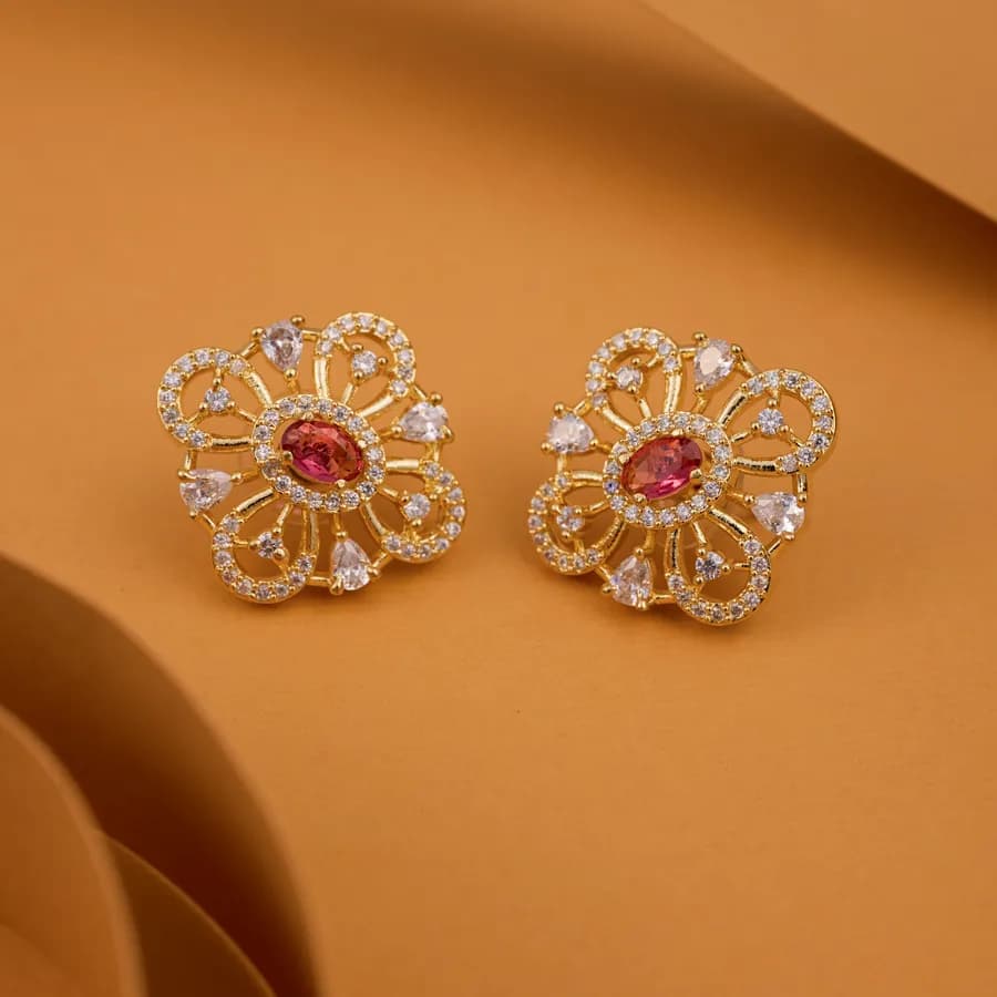Elegant Ruby Blossom Studs
