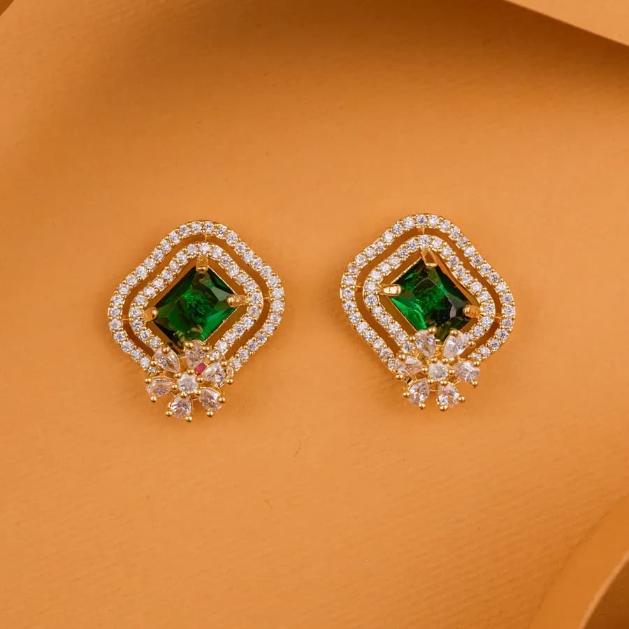 Emerald Blossom Rectangular Studs