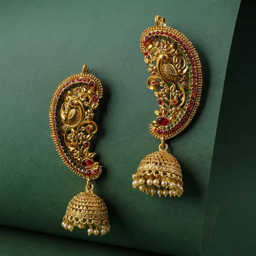 Royal Peacock Jhumka Earrings with Colorful Embellishments