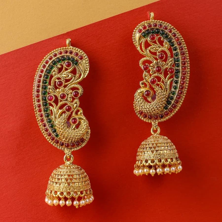 Regal Peacock-Themed Jhumka Earrings