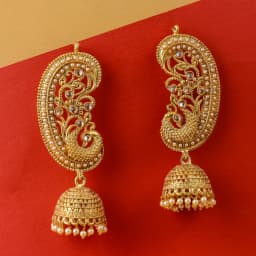 Elegant Gold Jhumka Earrings with Delicate Pearl Touch 1