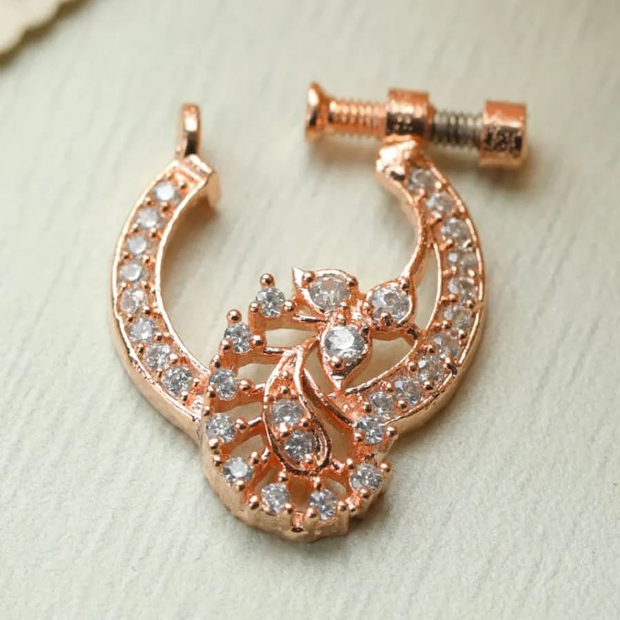 Rose Gold Blossom CZ Non-Piercing Nosepin – Chic Floral Design