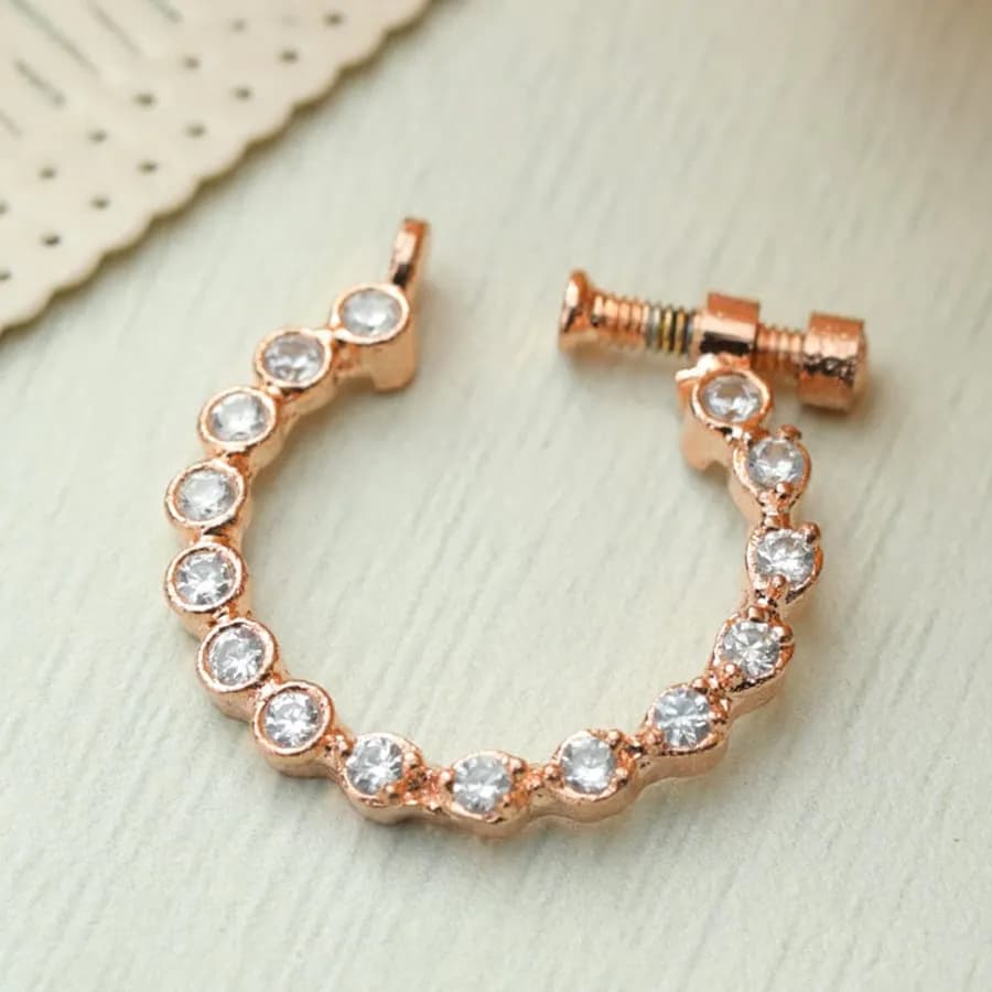 Chic Rose Gold Screw Nosepin with Cubic Zirconia