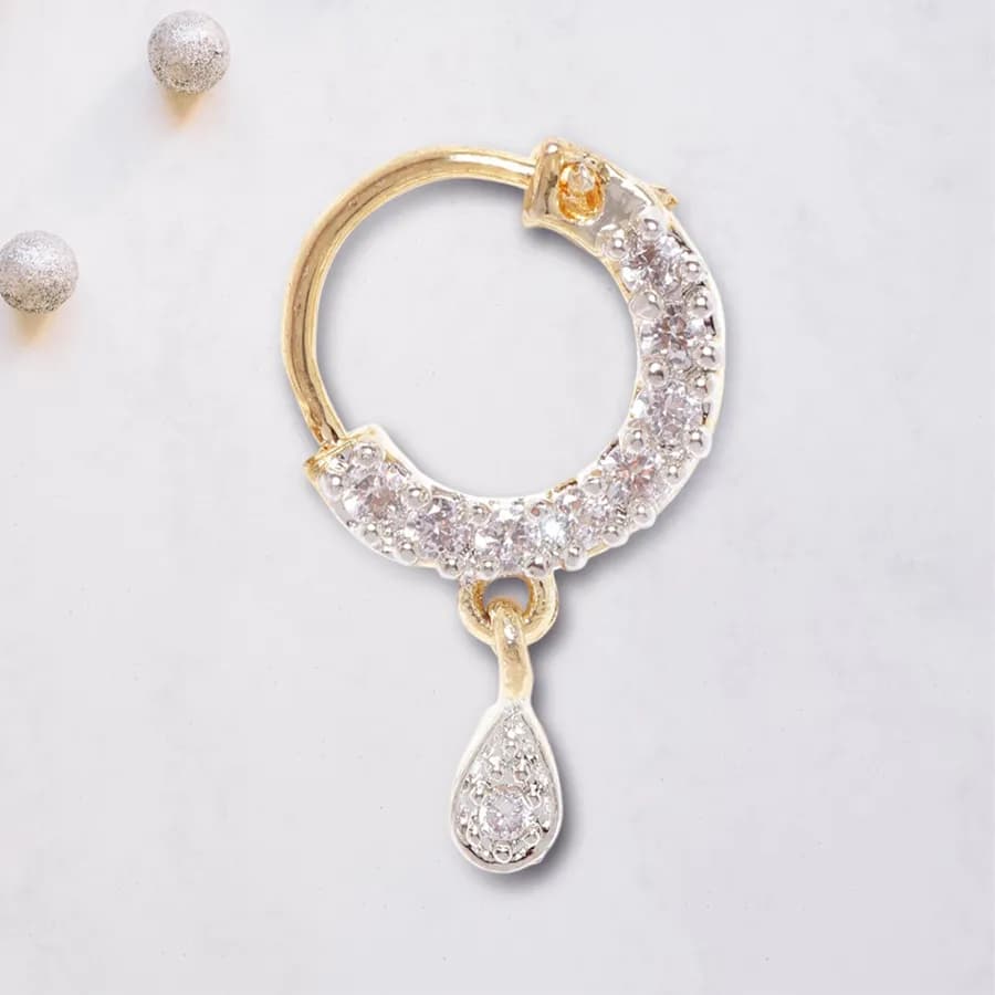 Chic Golden Teardrop Nose Jewel with Crystal Details
