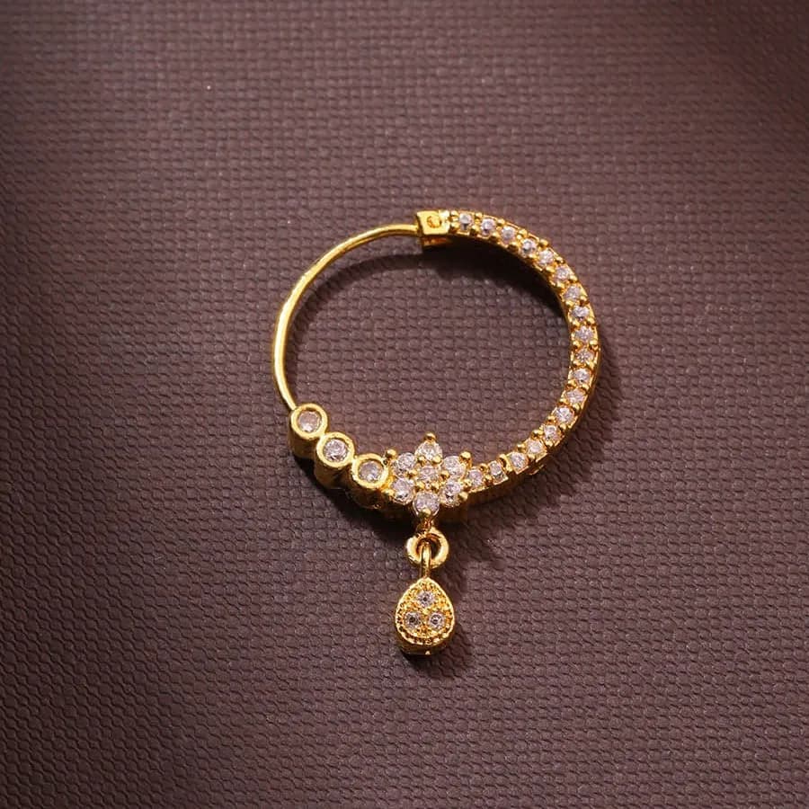 Charming Gold Floral CZ Teardrop Nose Jewelry
