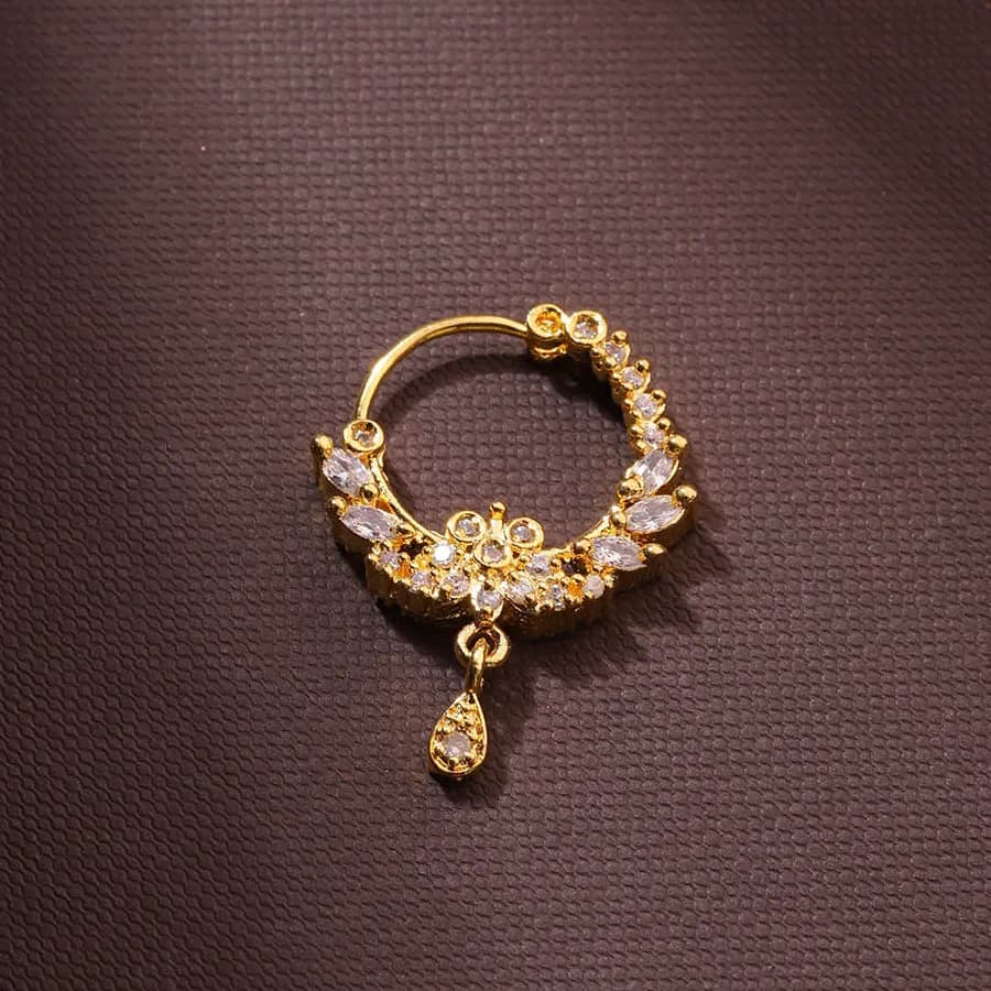 Chic CZ Teardrop & Gold Leaf Nose Ring