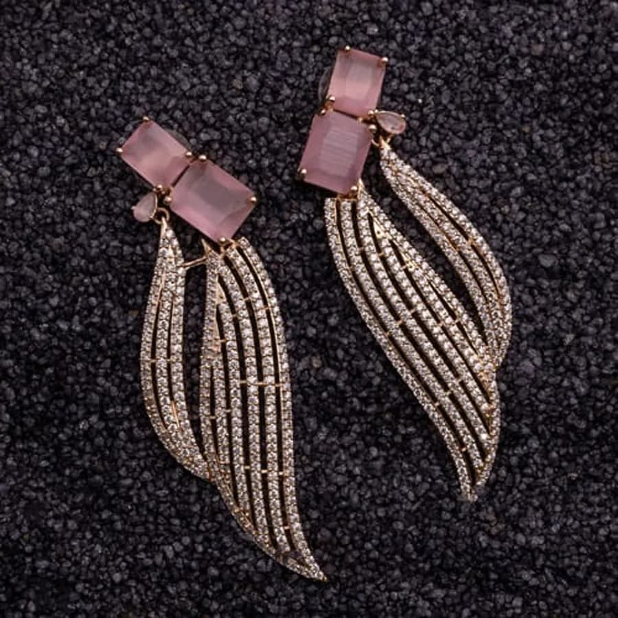 Charming Pink Emerald Cut Drop Earrings