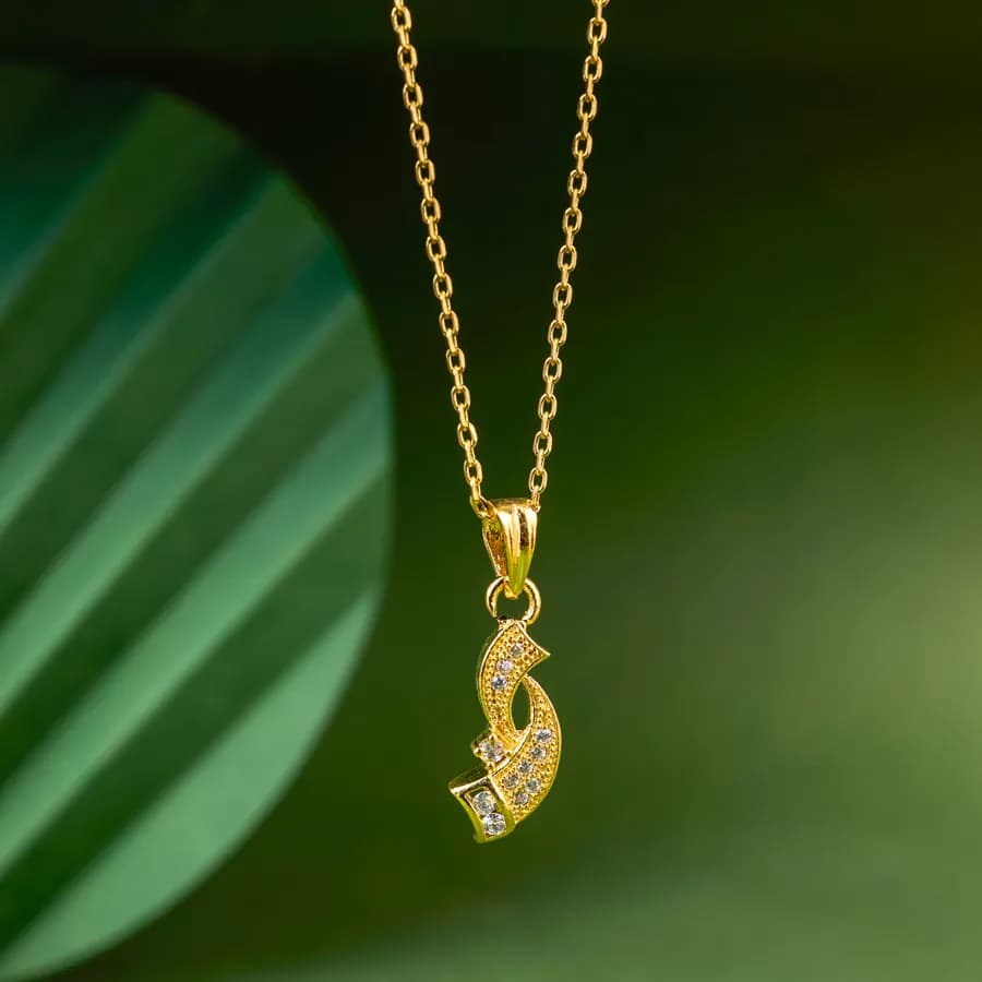 Sleek Gold Curved Pendant Necklace