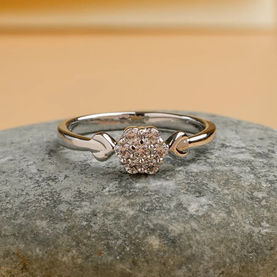 Charming Silver Floral Heart Ring