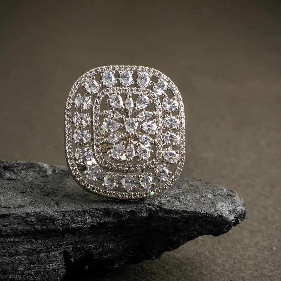 Elegant Square Floral Statement Ring