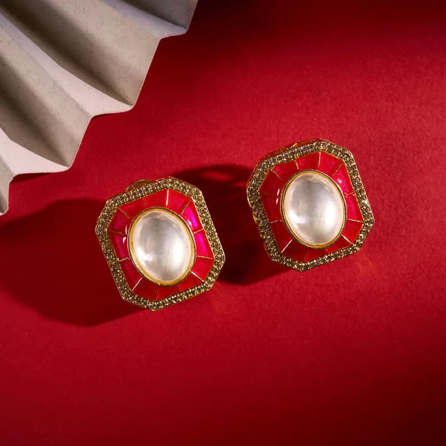 Regal Ruby Kundan Drop Earrings