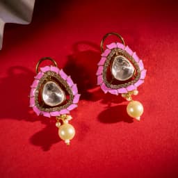 Elegant Pink Triangular Kundan Drops 1