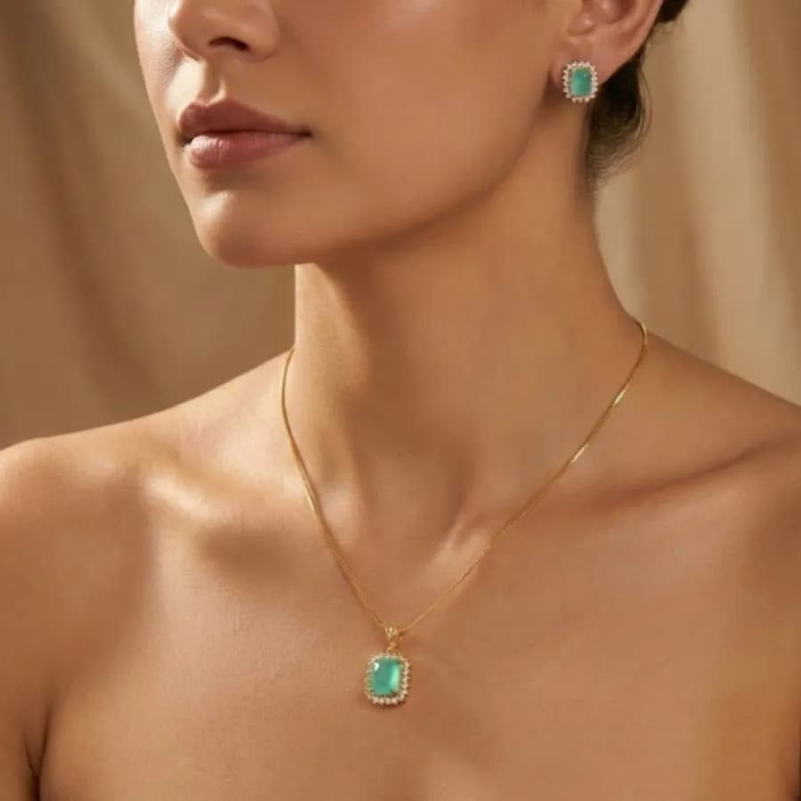 Serene Aqua Gemstone Pendant Set