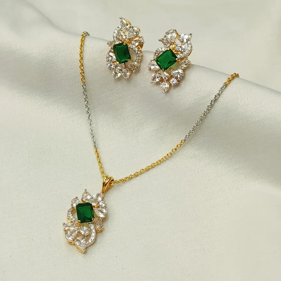 Radiant Emerald Charm Pendant Set