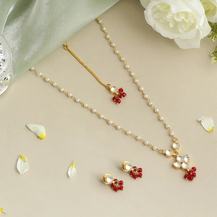 Elegant Maroon Pearl Jewelry Ensemble