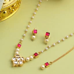 Elegant Ruby and Pearl Jewelry Set 1