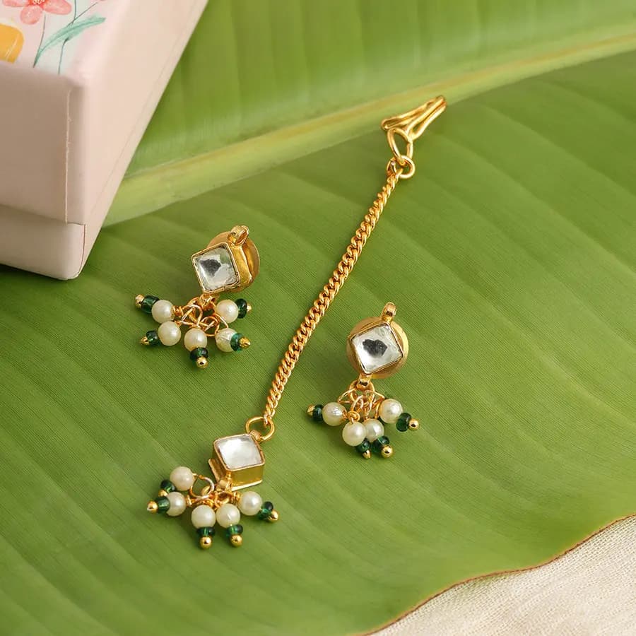 Elegant Kundan and Pearl Drop Earring Set