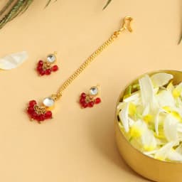 Elegant Pearl and Mint Green Maang Tikka Set 1