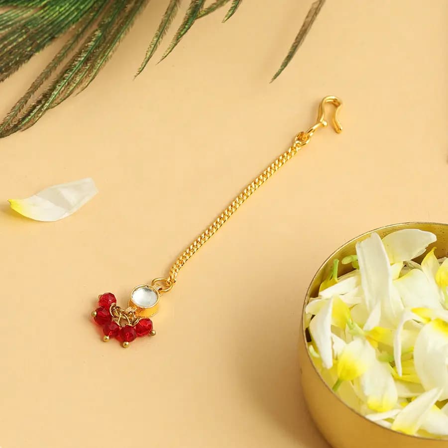 Elegant Pearl and Aqua Gem Maang Tikka