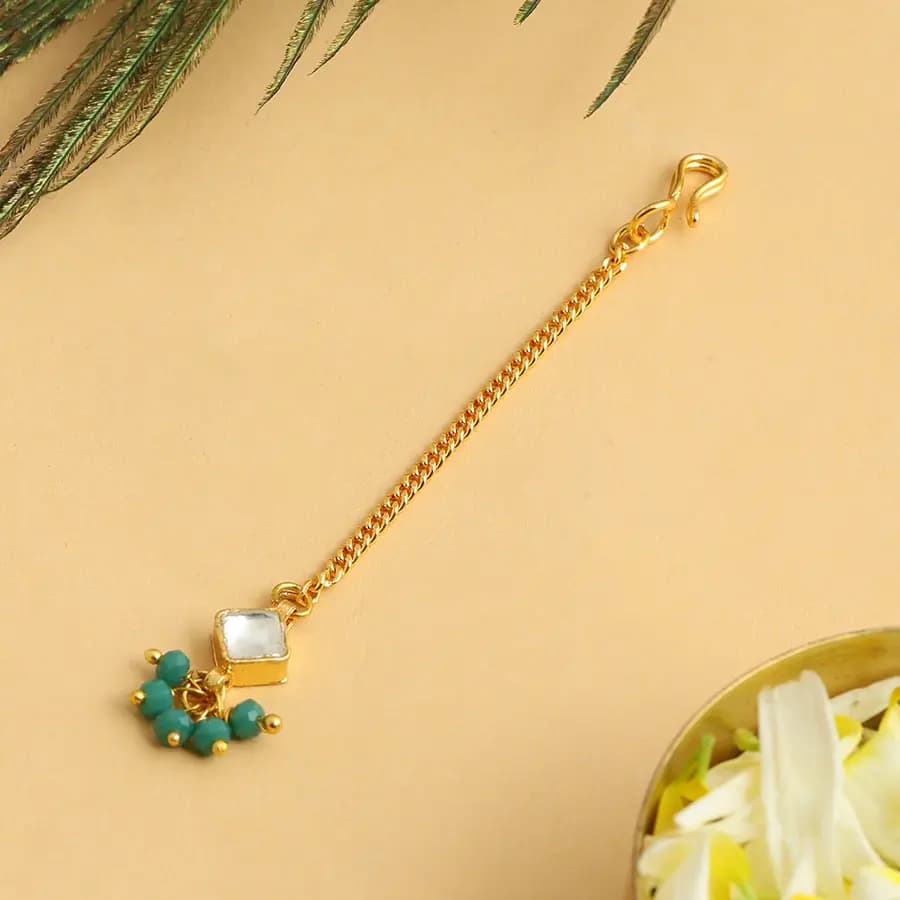 Elegant Ruby and Pearl Maang Tikka