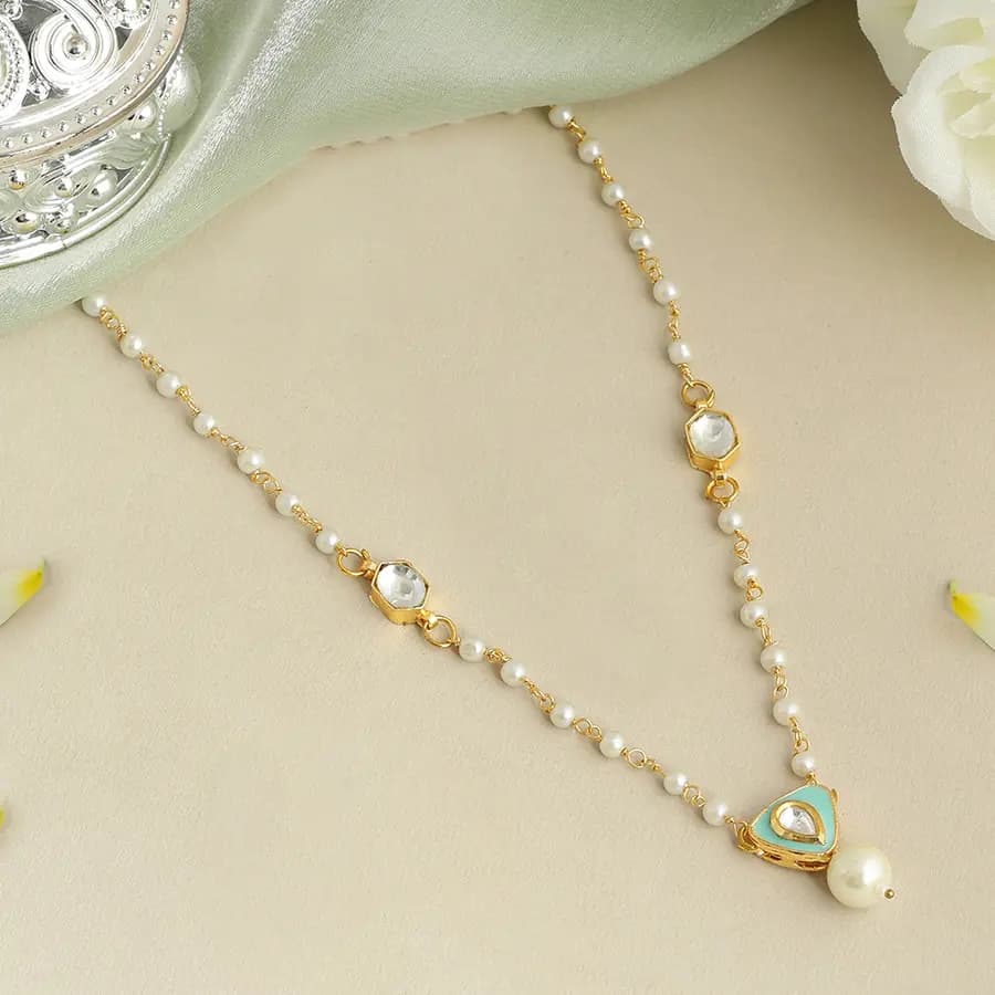 Elegant Pearl and Mint Accent Necklace