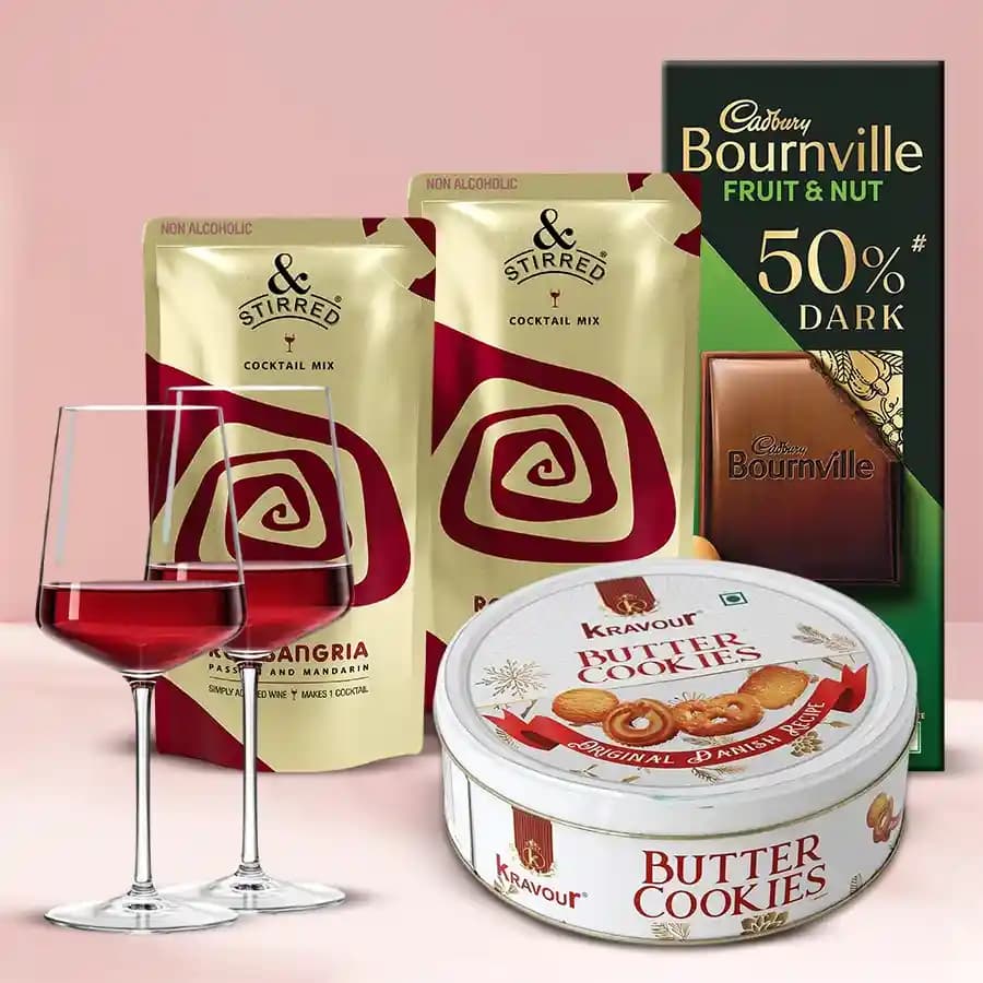 Delicious N Stirred Red Sangria Cocktail with Wine Glasses