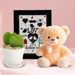 Breathtaking Combo of Handmade Love Frame with Hoya Plant n Teddy 1