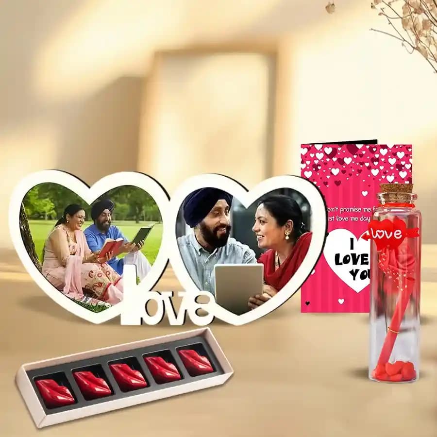 Breathtaking Selection of Personalized Photo Frame with Chocolate n Love Bottle