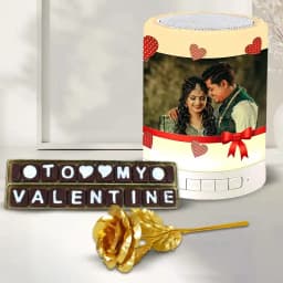 Extravagant V day Gift of Personalized Photo Bluetooth Speaker with Handmade Chocolate n Rose 1